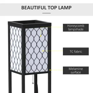 HOMCOM Modern Floor Lamp Light w/ 4-tier Storage Shelves Fabric Lampshade Black