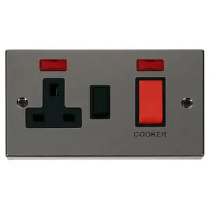 Black Nickel Cooker Control 45A With 13A Switched Plug Socket & 2 Neons - Black Trim - SE Home