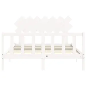 Berkfield Bed Frame with Headboard White King Size Solid Wood