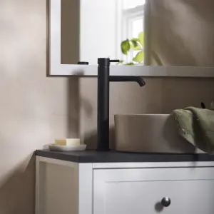 Aquadry Oria Tall Matt Black Round Sink or worktop Tap