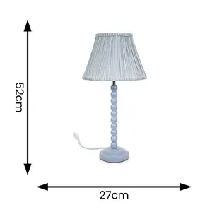 ValueLights Bobbles Powder Blue Bobbin Table Lamp with Blue Pleated Shade