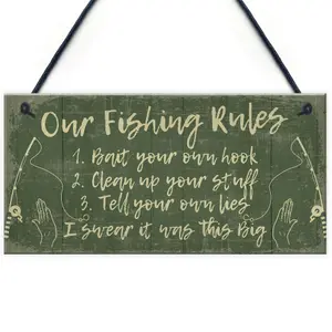 Red Ocean Funny Fishing Gift Fishing Rules Sign Garden Shed Man Cave Plaque Gift For Grandad Dad Son