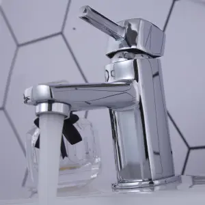 BATHWEST Cloakroom Sink Tap Chrome Brass Basin Tap Bathroom Tap Basin Mixer Taps with Waste Faucet