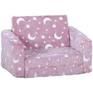 AIYAPLAY 2 in 1 Kids Folding Bed with Glow in The Dark Cosmic Design, Pink