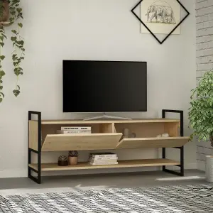 Decortie Metola Modern TV Unit Multimedia Centre Oak with Storage TV Cabinet 130cm