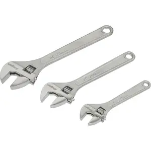 3 Piece Wrench Set - Three Adjustable Steel Wrenches - 150mm 200mm and 250mm