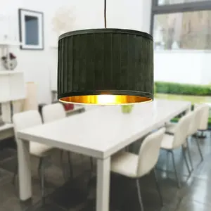 First Choice Lighting Sundance Dark Green Velvet Pleated 30cm Lamp Shade with Gold Inner