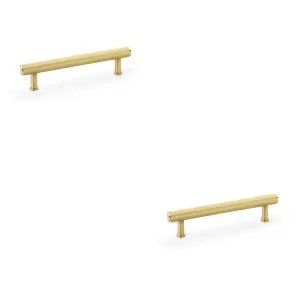 2 PACK - Reeded T Bar Pull Handle - Satin Brass - 128mm Centres SOLID BRASS Drawer Lined