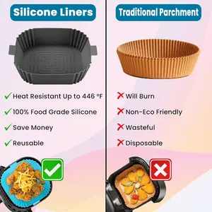 Silicone Air Fryer Liners 4-Pack Of Square Baskets 6.5" - Food Safe, Reusable, Convenient Replacement For Parchment. Easy To Clean, Microwave Oven Safe, Fast Even Heating (3-6Qt)