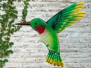 Green Hummingbird Outdoor Glass Garden Wall Art