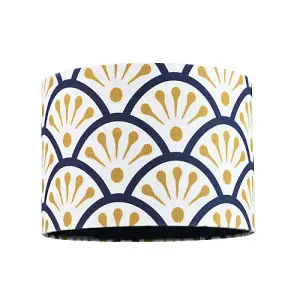 Unique Moroccan Floral Designer 25cm Navy Midnight Blue and Ochre Drum Lampshade