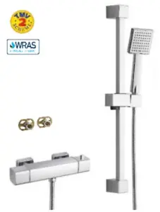 Aquarius RainLux Easy-Fit Square Thermostatic Bar Shower Valve and Kit Chrome