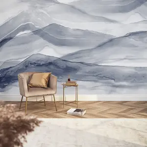 Watercolour Mountains Mural In Deep Blue (300cm x 240cm)