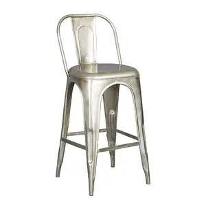 Silver Industrial Metal High Dining Chair