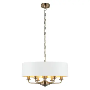 Luminosa Highclere Single Shade Pendant Ceiling Lamp, Antique Brass Plate, Vintage White Fabric