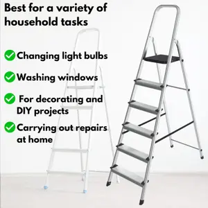 Lightweight Step Ladders 6 Step 187cm Max Load 150 kg - Compact Aluminium Portable Stepladder - Heavy Duty Tall Folding Ladder