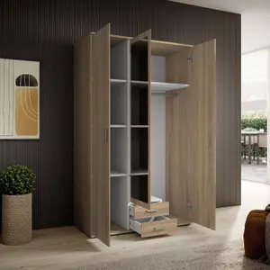 Elegant KARL 3-Door Hinged Wardrobe with Mirror W1200mm H1960mm D535mm - Oak Sonoma, Spacious Storage, Modern Design