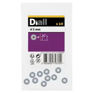 Diall M3 Carbon steel Flat Washer, (Dia)3mm, Pack of 10