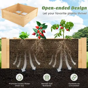 Costway Wooden Elevated Planter Box Square Raised Garden Bed with Fence