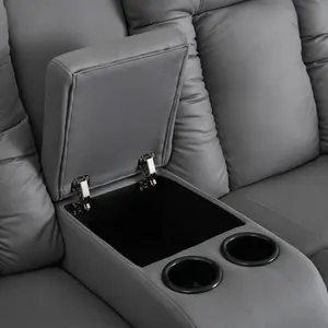 Caesar 2 Seater Grey Technology Fabric Modern Manual Recliner Sofa W Drinks Console