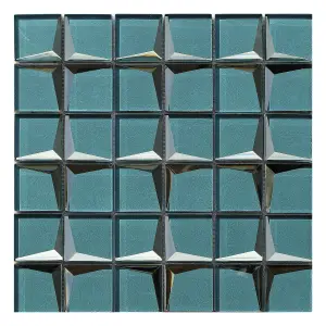 Stargazer Teal Gloss Mirror effect Star Glass 2x2 Mosaic tile, (L)300mm (W)300mm