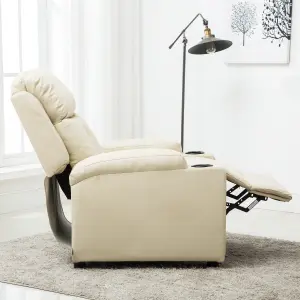 Studio Leather Recliner W Drink Holders Armchair Sofa Chair Cinema Gaming Cream