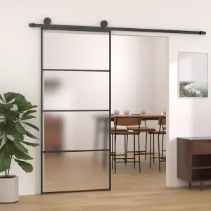 Berkfield Sliding Door Frosted ESG Glass and Aluminium 90x205 cm Black