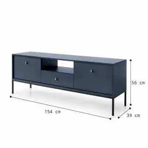 Mono TV Cabinet in Navy - Stylish and Functional Entertainment Centre with Drawer and Doors (W1540mm x H560mm x D390mm)