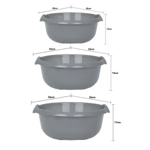 Wham 3 Piece Casa Multi-Functional Round Plastic Bowl Set Silver (28cm, 32cm & 36cm Bowls)