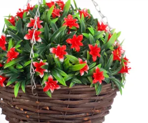 Best Artificial 28cm Red Lily Hanging Basket Flower Hanging Basket - Suitable for Outdoor Use - Weather & Fade Resistant