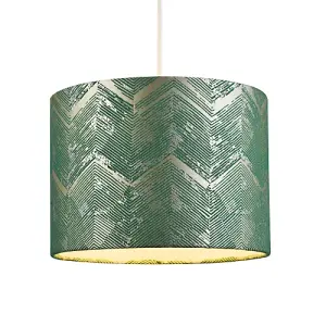 Contemporary Emerald Green Drum Lamp Shade with Gold and Silver Metallic Decor