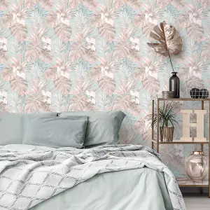 Muriva Blue Tropical Pearl effect Embossed Wallpaper