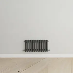 Horizontal Anthracite Double Column Radiator (H) 300mm x (W) 605mm, 1369 BTU.