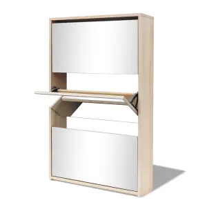 Berkfield Shoe Cabinet 3-Layer Mirror Oak 63x17x102.5 cm