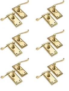 6 Pair of Polished Brass Georgian Lever Latch Hnadles 107mm x 48mm  - Golden Grace