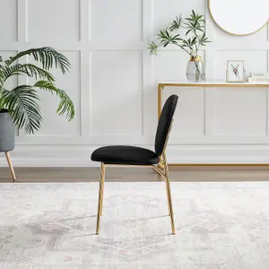 Furniturebox UK Dining Chair - 2x Ivy Black Velvet Upholstered Dining Chair Gold  Legs - Modern Meets Vintage - Round Seat Back