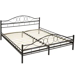 Metal bed frame Art with slatted base - black/black