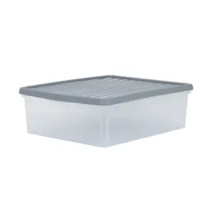 6 x Wham Box 23.5L Stackable Plastic Storage Box & Lid Clear/Steel