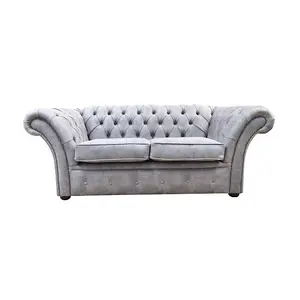 Chesterfield Handmade 2 Seater Sofa Oakland Taupe Grey Fabric In Balmoral Style