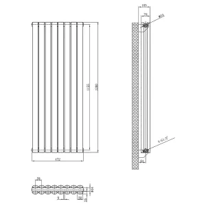 Kensington Grey Double Vertical Radiator - 1200x472mm