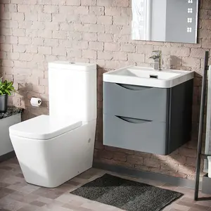 Nes Home Merton 500mm Wall Hung Vanity Basin Unit & Square Rimless Close Coupled Toilet Grey