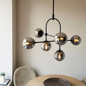 Luminosa Trieste Globe Pendant Ceiling Light Matt Black, Smoked Mirror Glass