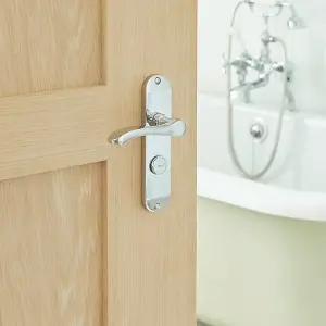 Cadenza Door Handles on Backplate Chrome Scroll Bathroom Lock Set