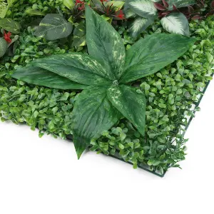 Artificial Green Grass Panel Backdrop, 60cm x 40cm, With Tropical Leaves