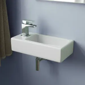 Nes Home Bathroom Wall Hung Cloakroom Ceramic Compact Basin Sink Left Hand