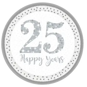 Amscan Silver Anniversary 23cm Plates (Pack Of 8) Silver/White (One Size)