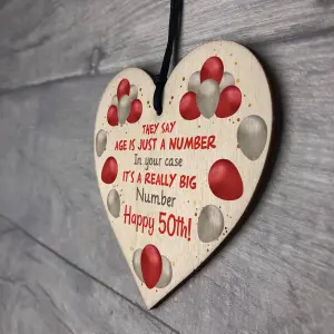 Red Ocean Hilarious Birthday Gifts For 50th Birthday Wooden Heart 50th Birthday Gifts For Women Men Mum Dad Nan Grandad