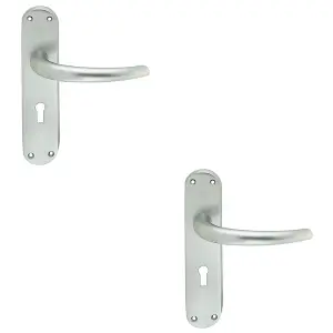 2 PACK - Rounded Sleek Latch & Lock Door Handle - Satin Chrome Lever on Backplate