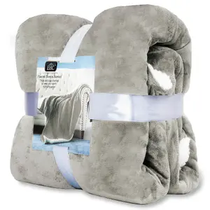 EHC Warm & Soft Sherpa Flannel Fleece Microfiber Blanket, Double Bed, Light Grey - 150 cm x 200 cm