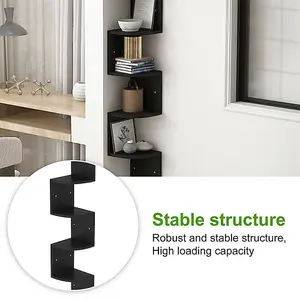 5 Tiers Wall Mount Corner DIY Wooden Shelf Floating - Black